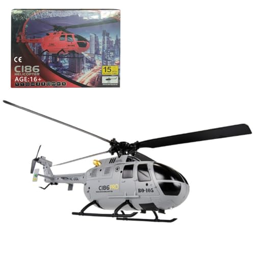 BAUBAUPLAY RC Hubschrauber, C186 BO105 Ferngesteuertes Helicopter, 2.4G 4CH Single Rotor ohne Querruder Militär Hubschrauber Spielzeug Geschenk für Erwachsene - RTF von BAUBAUPLAY