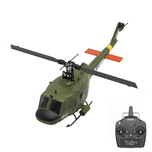 BAUBAUPLAY RC Hubschrauber, F07 1/34 UH-1 Huey Ferngesteuertes Helicopter, 2.4G 6CH Militär Hubschrauber mit optischer Flusspositionierung Spielzeug Geschenk für Erwachsene - RTF von BAUBAUPLAY