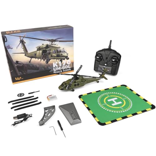 BAUBAUPLAY RC Hubschrauber, WL K170 Black Hawk UH 60L Ferngesteuertes Helicopter, 170 Größe 2.4G 4CH Militär Hubschrauber Spielzeug Geschenk für Erwachsene (Mit Einer Batterie) von BAUBAUPLAY