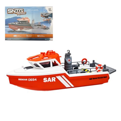 BAUBAUPLAY RC Rettungsboot, 1/32 Scale 2.4G 8KM/H Ferngesteuertes Boot, Waterproof Remote Control Boat für Erwachsene -RTR von BAUBAUPLAY