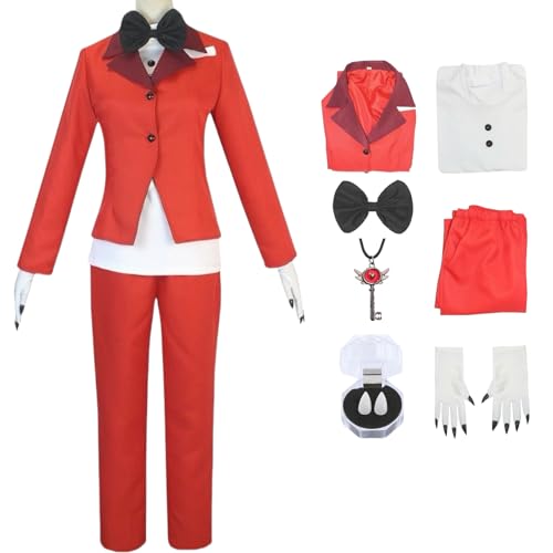 BAWKGDB Hazbin Hotel Cosplay Rot Morningstar Kostüm mit Perücke, Handschuhen, Halloween Komplettset (Rot, L) von BAWKGDB