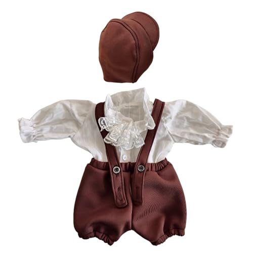 BAYORE 3-teiliges Baby Foto Requisiten Strampler Säuglingsfotografie Vintage Shirt Shorts Mütze Set Monatliche Jungenkleidung Baby Outfits Vintage Gentleman Fotografie Requisiten von BAYORE