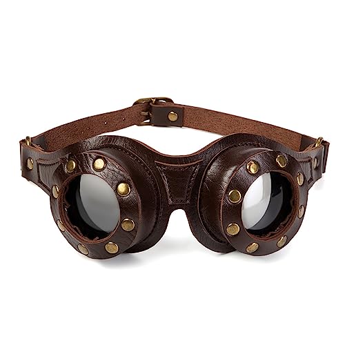 BAYORE Schutzbrille Verstellbar PU Vintage Motorräder Halloween Cosplay Rollerbrille Cosplay von BAYORE