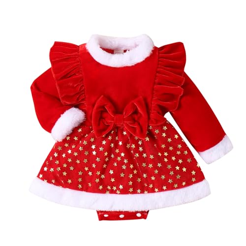 BAYORE Weihnachts Langarm Overall Für Babys Alter Von 0–24 Monaten Feiertagsfeier Kleinkind Outfit Cosplay Weihnachtsmann Kostüm Warmes Samt Stramplerkleid Babykleid Mit Urlaubsmotiv Babykleidung von BAYORE