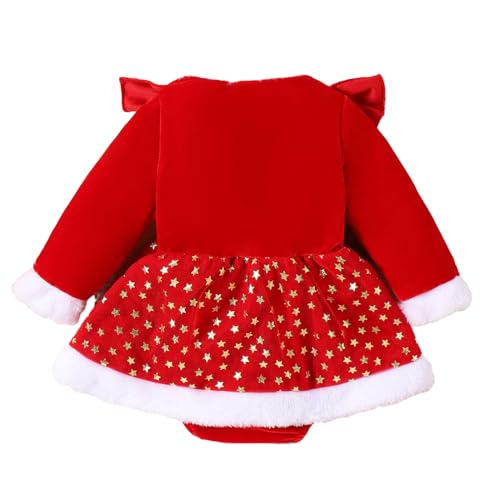 BAYORE Weihnachts Langarm Overall Für Babys Alter Von 0–24 Monaten Feiertagsfeier Kleinkind Outfit Cosplay Weihnachtsmann Kostüm Warmes Samt Stramplerkleid Babykleid Mit Urlaubsmotiv Babykleidung von BAYORE