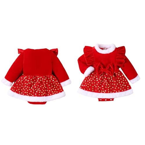 BAYORE Weihnachts Langarm Overall Für Babys Alter Von 0–24 Monaten Feiertagsfeier Kleinkind Outfit Cosplay Weihnachtsmann Kostüm Warmes Samt Stramplerkleid Babykleid Mit Urlaubsmotiv Babykleidung von BAYORE