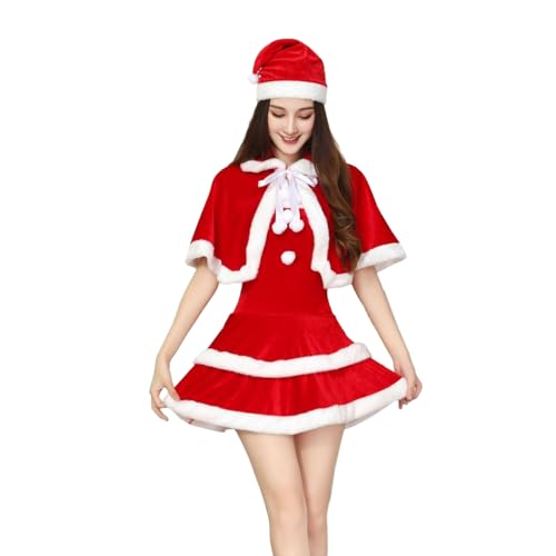 BAYORE Weihnachtsmann Kostüm Für Damen Weihnachtsmann Kleid Mütze Schnür Schal Umhang Mrs. Clauses Weihnachtskostüm Weihnachts Cosplay Zubehör Weihnachtsmänner Sweeties Kostüm von BAYORE