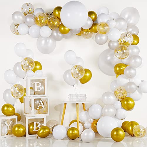 BAZADER Gold Weiß Luftballons Girlande Kit, 127 Stück Silber Metallischen Gold White Ballons mit Konfetti Ballon für Babyparty Geburtstag Hochzeit Dekoration Jubiläum von BAZADER