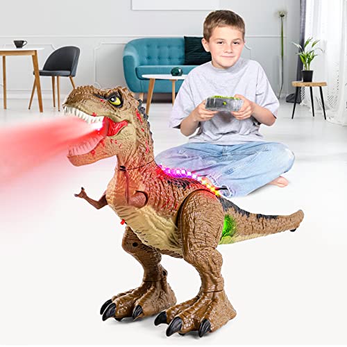 BAZOVE 2.4Ghz Ferngesteuert Dinosaurier Spielzeug mit 360° Drehstunt, Sprühfunktion, Brüllen und LED-Licht, Elektronik T-Rex Dino Spielzeug Geschenk für Jungen Mädchen ab 3+ Jahre von BAZOVE