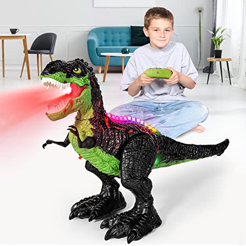 BAZOVE Ferngesteuert Dinosaurier Spielzeug, 2.4Ghz Elektronik T-Rex Dinosaurier Spielzeug mit 360° Drehstunt, Sprühfunktion, Brüllen und LED-Licht, Geschenk für Jungen Mädchen Kinder ab 3+ von BAZOVE