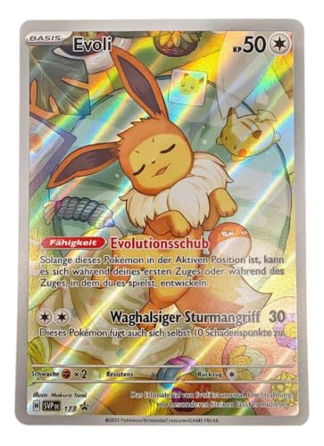 BB-Toy-Trades Bundle aus Pokemon Evoli SVP-173 Karmesin & Purpur Prismatische Entwicklungen Promo Karte - DEUTSCH - Einzelkarte Fullart Holo und einen Toploader von BB-Toy-Trades