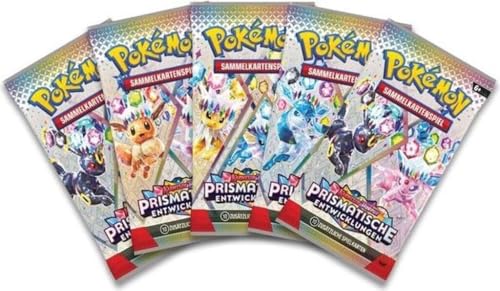 BB-Toy-Trades Bundle aus Pokemon Karmesin & Purpur 5 Prismatische Entwicklungen Booster KP 8.5 - Sammelkarten Packs - Deutsch 10 Karten pro Packung und Toploader von BB-Toy-Trades