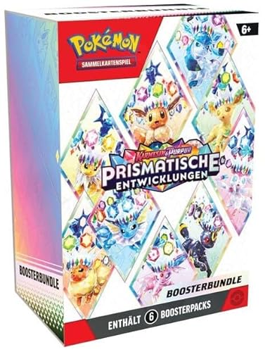 BB-Toy-Trades Bundle aus Pokemon Karmesin & Purpur Prismatische Entwicklungen Boosterbundle (6 Booster Packs) KP 8.5 - Sammelkarten Packs - Deutsch 10 Karten pro Packung und Toploader von BB-Toy-Trades