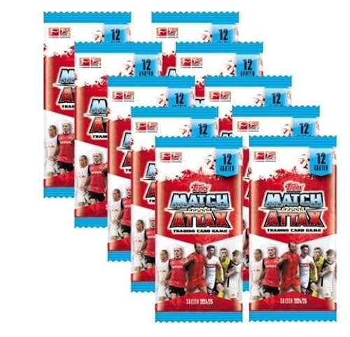 Bundle mit Topps Match Attax Bundesliga 2024/25 Booster Packs (10 Stück) Fussball Trading Cards und BB-Toy-Trades Toploader von BB-Toy-Trades