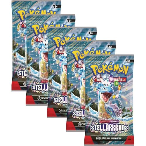 Pokemon Karmesin & Purpur 5 Stellarkrone Booster Packs - Deutsch und BB-Toy-Trades Toploader von BB-Toy-Trades