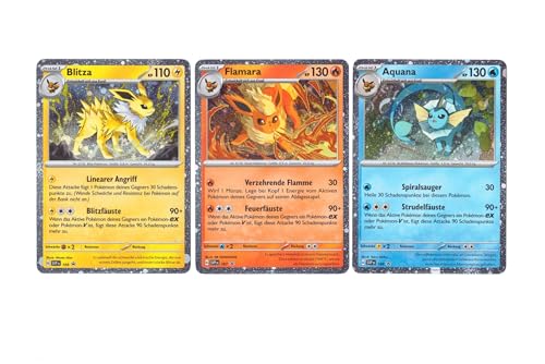 Sammelkarten - Prismatische Entwicklungen Aquana SVP168 Flamara SVP167 Blitza SVP169 Deutsche Holo Promo Karten (Evoli Evolutions) mit BB-Toy-Trades Versandschutz von BB-Toy-Trades