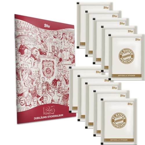 Topps 125 Jahre FC Bayern München - Starter Paket: 10x Sticker Packs und Sammelalbum Fussball Album Karten und BB-Toy-Trades Toploader von BB-Toy-Trades