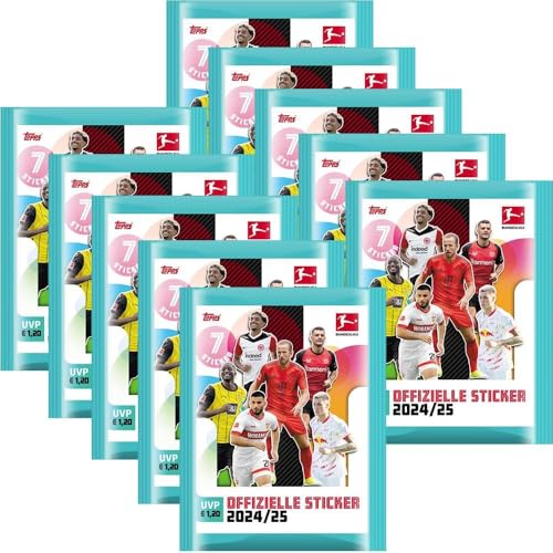 Topps Bundesliga Stickers Saison 2024/25-10x Sticker Packs Fussball Karten und BB-Toy-Trades Toploader von BB-Toy-Trades