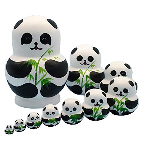 BBABBT 10 Teile/Satz Netter Pandabär Tierthema Holzstapelspielzeug Handgemachte Russische Nesting Dolls Matryoshka Dolls Panda Zeug Kinder Spielzeug Panda Party Supplies von BBABBT