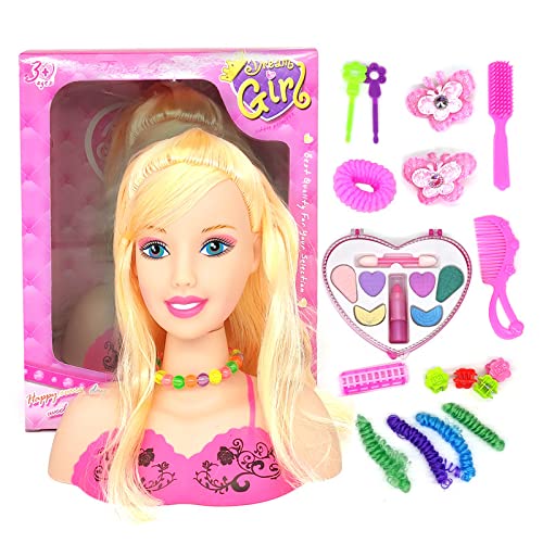 BBABBT Make-up Haar Kopf Mädchen Super Model, Friseur, Puppenstyling, 17 Stück Friseur Styling Kopf Puppe Make-up Spielzeug Pädagogisches Spielzeug Geschenk Kinder Mädchen von BBABBT