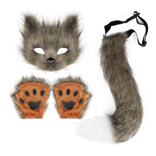 BBASILIYSD Halloween-Kostüm, Party-Masken-Set, Tanzkostüm, Zubehör, niedliche Wolfskrallen, Winter, warme fingerlose Krallen, Handschuhe von BBASILIYSD