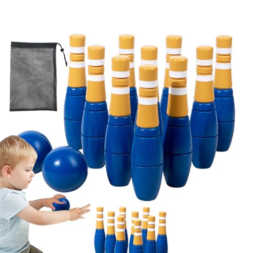 BBAUER Kinder Bowling-Set - Bowling-Hinterhofspiel, Outdoor-Bowling-Spielset aus Holz für Kinder,Mini-Bowlingspiel mit Kordelzug-Netztasche für Karneval, Familienspielabende, Indoor- und Outdoor- von BBAUER