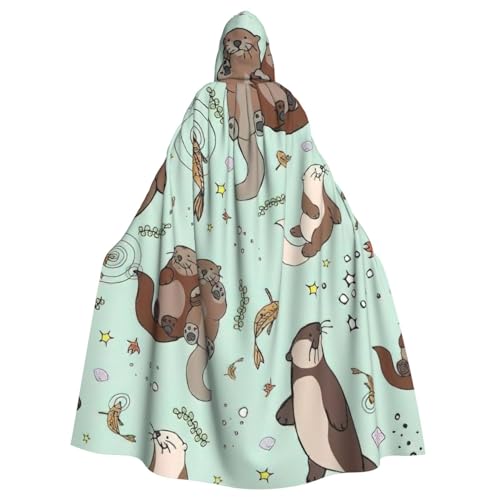 BBEXJIGY Uni Cartoon Otter Print Hooded Cloak Halloween Hexenkostüm von BBEXJIGY