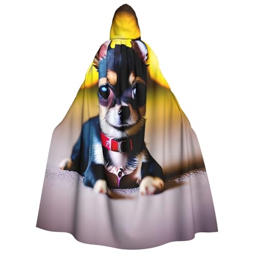 BBEXJIGY Uni Chihuahua-Hunde-Aufdruck, Kapuzenumhang, Hexe, Halloween-Kostüm von BBEXJIGY