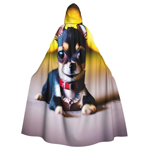 BBEXJIGY Uni Chihuahua-Hunde-Aufdruck, Kapuzenumhang, Hexe, Halloween-Kostüm von BBEXJIGY