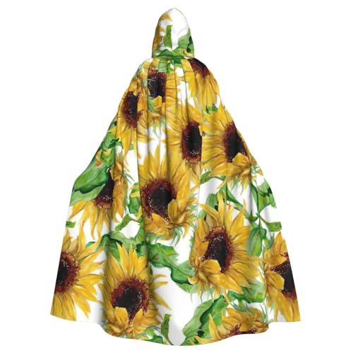 BBEXJIGY Uni Kapuzenumhang mit gelbem Sonnenblumen-Druck, Halloween-Hexenkostüm von BBEXJIGY