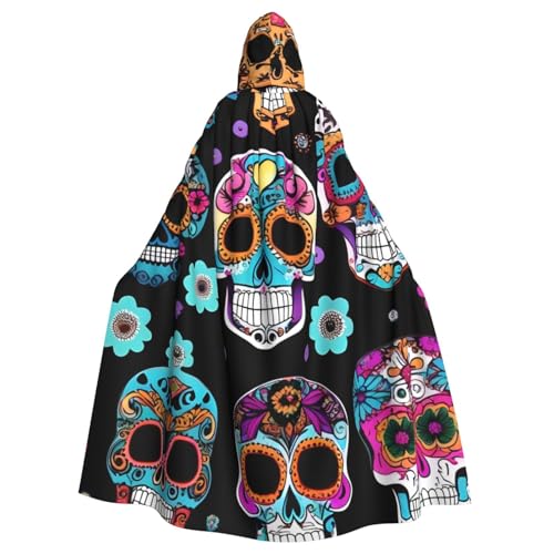 BBEXJIGY Uni Sugar Skull Print Hooded Cloak Halloween Hexenkostüm von BBEXJIGY