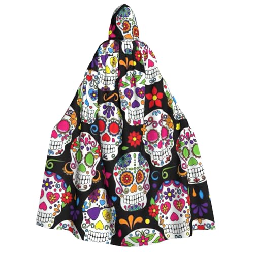 BBEXJIGY Uni Sugar Skull Print Hooded Cloak Halloween Hexenkostüm von BBEXJIGY