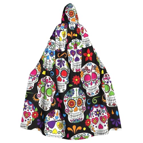 BBEXJIGY Uni Sugar Skull Print Hooded Cloak Halloween Hexenkostüm von BBEXJIGY