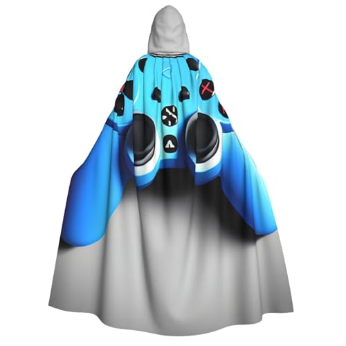 BBEXJIGY Uni blauer Gamepad-Aufdruck, Kapuzenumhang, Halloween-Hexenkostüm von BBEXJIGY