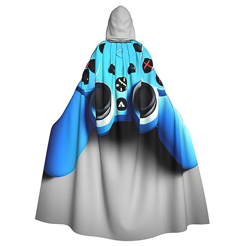 BBEXJIGY Uni blauer Gamepad-Aufdruck, Kapuzenumhang, Halloween-Hexenkostüm von BBEXJIGY