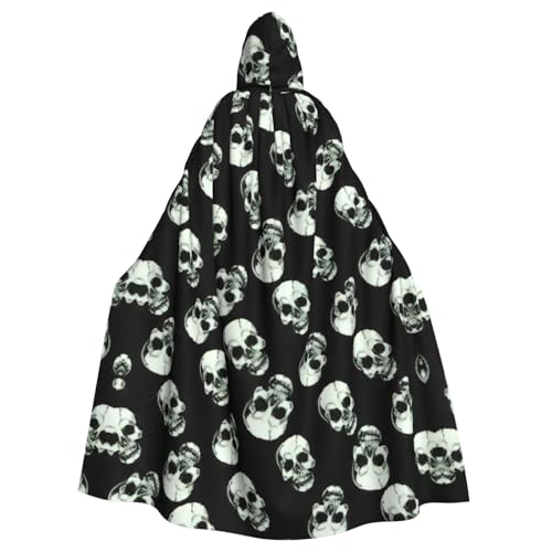 BBEXJIGY Uni schwarzer Totenkopf-Umhang mit Kapuze, Halloween-Hexenkostüm von BBEXJIGY