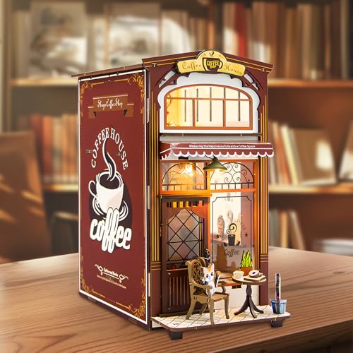 BBLIKE Book Nook Kits für Erwachsene – Café Miniatur Puppenhaus Kit mit LED-Lichtern, 3D Holz Kaffeehaus-Puzzle-Buchstütze Buchstütze Bucheckenbuch zum Bauen, Heimdekoration, kteatives von BBLIKE