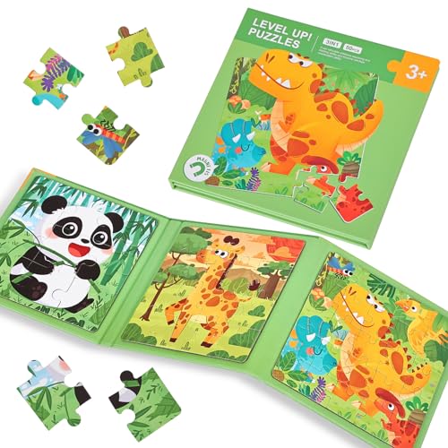 BBLIKE Kinderpuzzle Magnet Puzzle - Puzzle mit Dinosaurier, Panda, Giraffe für Kinder Puzzle ab 3 Reisespiele Kinder ab 3 Lernspielzeug für Kinder 3 4 5 Jahren Alt (Tier) von BBLIKE