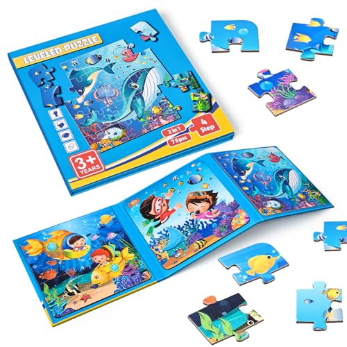 BBLIKE Magnetpuzzle Kinderpuzzle ab 3 Jahre Unterwasserwelt Kinderpuzzle für Kinder Puzzle ab 3 Jahren Reisespiele Kinder ab 3 Lernspielzeug für Kinder 3 4 5 Jahren Alt (Unterwasserwelt) von BBLIKE