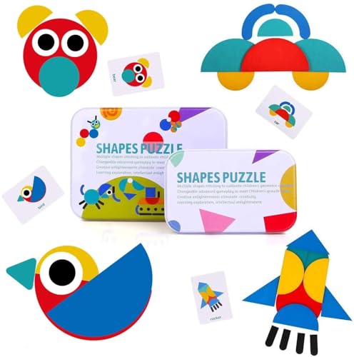 BBLIKE Smartgames Tangram für Kinder, 36 Montessori Spielzeuge aus Holz + 60 Designkarten, Lernspielzeug, klassisch, Sortier- und Stapelspiele für Kinder von BBLIKE