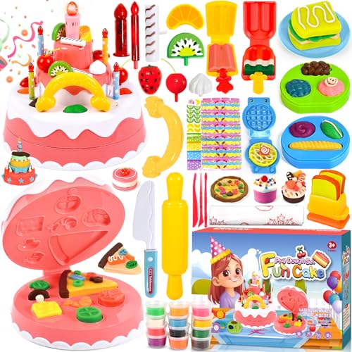 BBLTIFF 51 Stück Knete Zubehör Kitchen Creations, Knete Set Inklusive Kuchen-Tonmaschine mit Gesangsmusik, 12 Farbige Tonerde, Knetwerkzeug, Knete Kinder, Kinderknete für Jungen Mädchen ab 3 von BBLTIFF