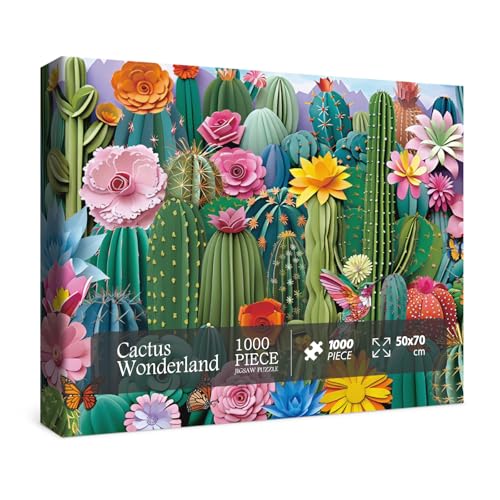 3D-Blumenkaktus-Puzzles für Erwachsene, 1000 Teile, buntes Kunst-Pflanzengarten-Puzzle, hübscher Vogel, Natur, ästhetisch, unmöglich, herausforderndes Puzzle von BBOLDIN