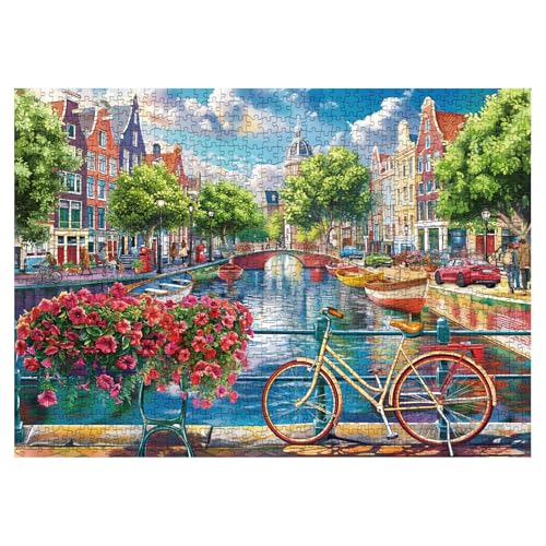 Amsterdam Puzzle für Erwachsene 1000 Teile Hübsches Stadtlandschaft Puzzle Blumenbaum Europa Landschaft Puzzle von BBOLDIN