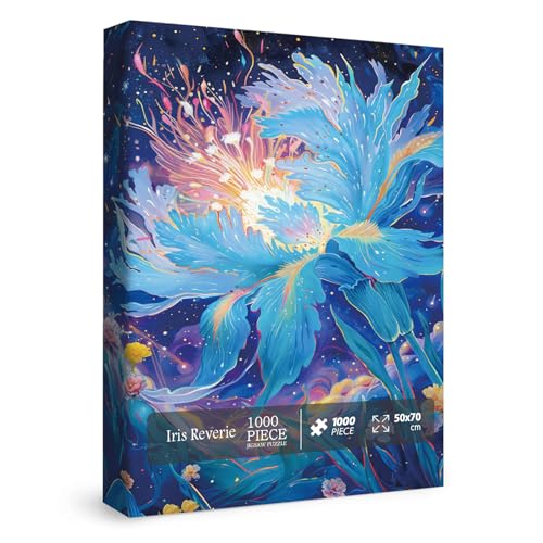 Blue Iris Flower Puzzle 1000 Teile für Erwachsene, Fantasy-Blumen-Pflanzen-Puzzle, buntes Sternennacht-Puzzle von BBOLDIN