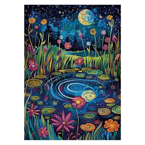 Blumen-Mond-Puzzles für Erwachsene, 1000 Teile, Natur, Fantasy-Kunst-Puzzle, buntes florales Lotus-Tulpen-Puzzle von BBOLDIN