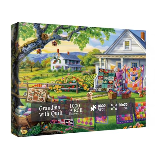 Bunte Quilts-Puzzles für Erwachsene, 1000 Teile, gemütliches Oma-Garten-Puzzle, hübsche Katzenblumen-Puzzles von BBOLDIN