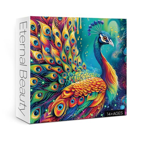 Buntes Pfau-Puzzle, 1000-teiliges Puzzle für Erwachsene, schöne Pfauen-Puzzle, hübsches Vogelkunst-Puzzle, lustiges Regenbogen-Tier-Puzzle von BBOLDIN