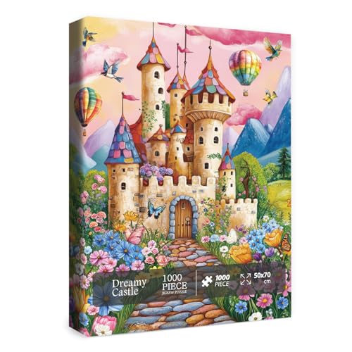 Buntes Schloss-Puzzle für Erwachsene, 1000 Teile, Fantasy-Blumen- und Schmetterlingspuzzle, Vogelpflanze, florales Heißluftballon-Puzzle von BBOLDIN