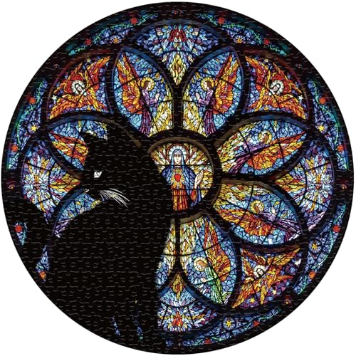 Buntglas-Katzen-Puzzle für Erwachsene, 1000 Teile, buntes religiöses christliches Puzzle, Kätzchen-Mandala-Puzzle von BBOLDIN