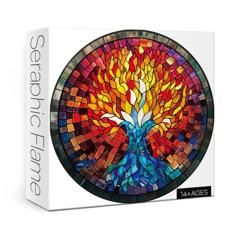 Buntglas-Puzzle, Mandala-Puzzle für Erwachsene, 1000 Teile, rundes buntes Mosaik-Puzzle, religiöser Glaube, Kunstpuzzle von BBOLDIN